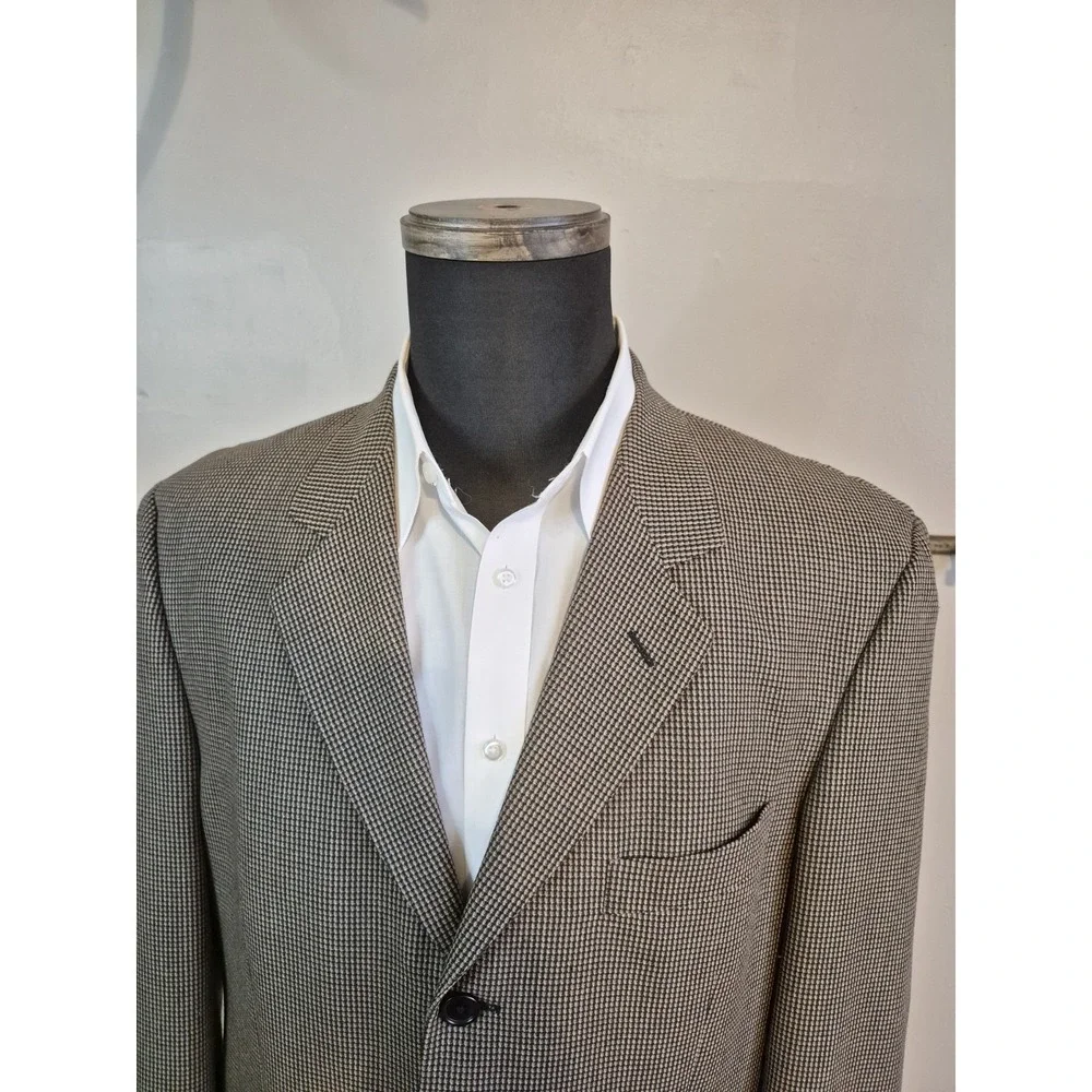 Santorelli Mens Wool Sports Coat 42S Beige Italy 3 Button Check Blazer